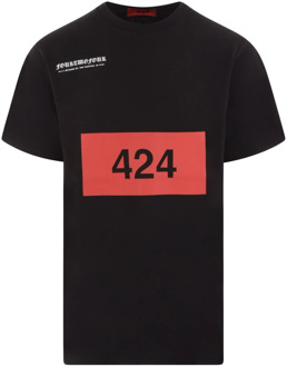 Zwart T-shirt met 424 Box Logo Print 424 , Black , Heren - L,M,S