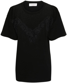 Zwart T-shirt met bloemenkant en mesh-paneel Ermanno Scervino , Black , Dames - S,Xs,2Xs