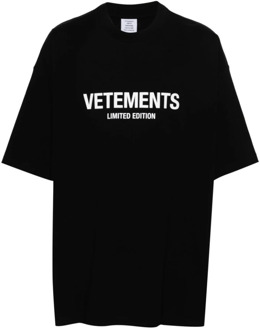 Zwart T-shirt met logo print Vetements , Black , Heren - L,M,S