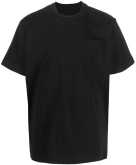 Zwart T-shirt met zijrits en logo print Sacai , Black , Heren - M,S