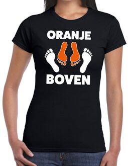Zwart t-shirt oranje boven voor dames - Koningsdag / EK-WK kleding shirts XS