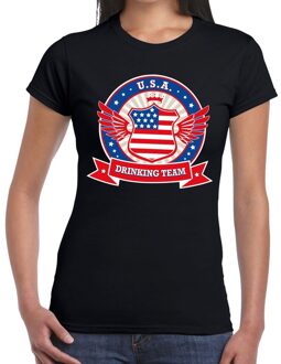 Zwart USA drinking team t-shirt dames S