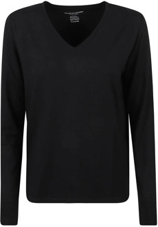 Zwart V-Hals T-Shirt met Lange Mouwen Majestic Filatures , Black , Dames - S