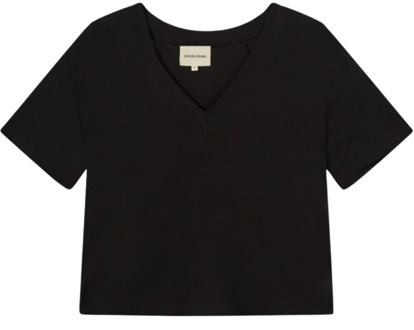 Zwart V-hals T-shirt Relaxte pasvorm Loulou Studio , Black , Dames - L,M,S,Xs