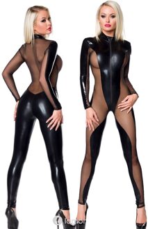 Zwart wetlook catsuit ,SA18254 (S) - Maat: S