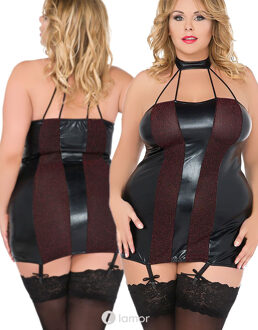 Zwart wetlook halterjurkje - Maat: 46/48