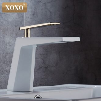 Zwart Wit Badkamer Basinfaucet Hollow Vorm Bad Waterval Kranen Enkele Handgreep Water Mengkraan 80015 80015W