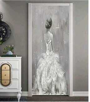 Zwart Wit Olie-schilderij Ballet Meisje Deur Sticker Kinderen Slaapkamer Woonkamer Muur Art Mural Wallpaper