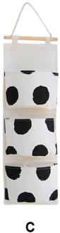 Zwart Wit Patroon Katoen Linnen Opknoping Opbergtas 3 Zakken Wandmontage Garderobe Hang Zak Muur Pouch Cosmetische Speelgoed Organizer