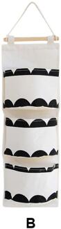 Zwart Wit Patroon Katoen Linnen Opknoping Opbergtas 3 Zakken Wandmontage Garderobe Hang Zak Muur Pouch Cosmetische Speelgoed Organizer