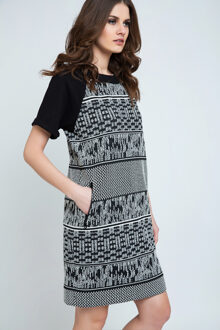 Zwart-wit recht jurkje met korte mouwen - EU 38 / UK 10