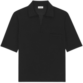Zwart Wol V-Hals Polo Shirt Saint Laurent , Black , Heren - M