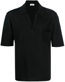 Zwart Wol V-Hals Polo Shirt Saint Laurent , Black , Heren - Xl,L