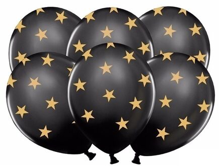 Zwarte ballonnen met gouden sterren 18 stuks