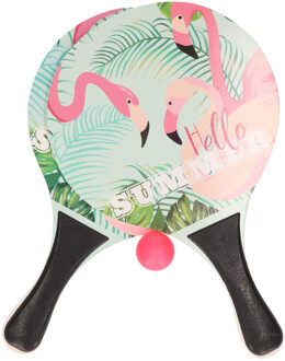 Zwarte beachball set met flamingoprint buitenspeelgoed