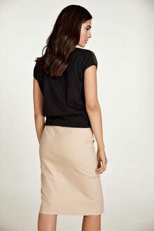 Zwarte bladprint top met bandjes - maat