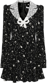 Zwarte Bloemenprint Zijden Jurk Alessandra Rich , Black , Dames - S,Xs