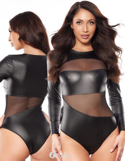 Zwarte Body lederlook met Tule, AX10580 - Maat: S