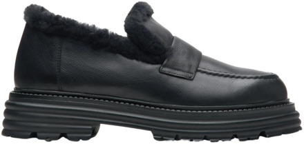 Zwarte Bontgevoerde Leren Loafers voor de Winter Estro , Black , Dames - 39 Eu,36 Eu,38 Eu,40 EU