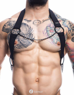 Zwarte Borstharnas03 met ketting - Maat: S/M