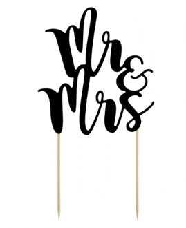 Zwarte bruidstaart taarttopper Mr & Mrs 25 cm - Taartdecoraties