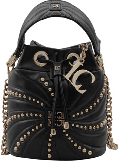 Zwarte Bucket Bag met Spiraalstiksels La Carrie , Black , Dames - ONE Size