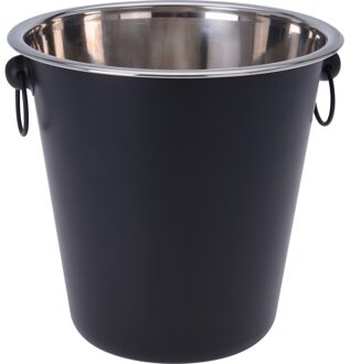 Zwarte champagnekoeler/ijsemmer - 3 liter - rvs metaal - 21 x 20 cm