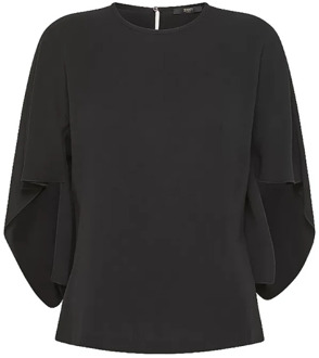 Zwarte Crepe Blouse met Asymmetrische Mouwen Seventy , Black , Dames