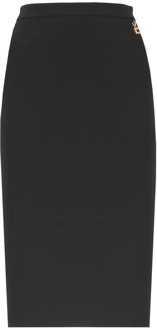 Zwarte Crêpe Rok met Logo Bedel Elisabetta Franchi , Black , Dames - Xl,L,M,Xs