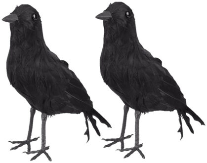Zwarte decoratie kraai of raaf - Set van 2x stuks - 23 cm - Halloween horror thema versiering dieren