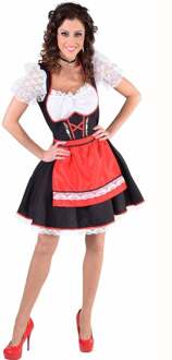 Zwarte dirndl jurk met rood schort en edelweiss - Oktoberfest kleding dames maat 38/40 (M)