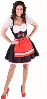 Zwarte dirndl jurk met rood schort en edelweiss - Oktoberfest kleding dames maat S (36)