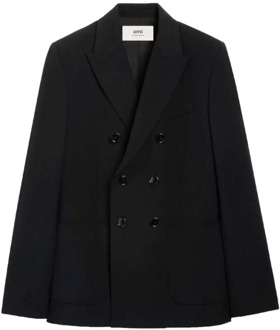 Zwarte double-breasted blazer met peak revers Ami Paris , Black , Dames - S,Xs