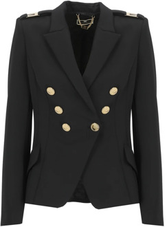 Zwarte double-breasted jas met peak lapel kraag Elisabetta Franchi , Black , Dames - L,M
