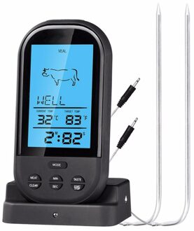 Zwarte Draadloze Digitale Lcd Display Bbq Thermometer Keuken Barbecue Digitale Probe Vlees Thermometer Bbq Temperatuur Tool