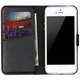 Zwarte Echt Lederen Booktype Hoes Voor De Iphone 5 / 5s / Se