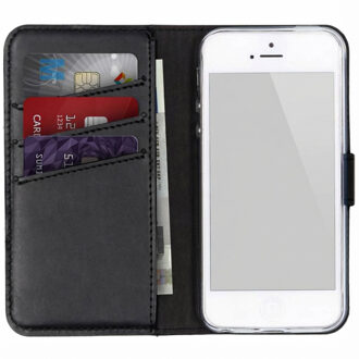 Zwarte Echt Lederen Booktype Hoes Voor De Iphone 5 / 5s / Se