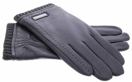 Zwarte echt lederen touchscreen handschoenen met zilverkleurig detail - Maat XL
