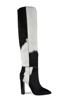 Zwarte en Witte Foal Stoffen Laarzen met 10,5 cm Hak Saint Laurent , Black , Dames - 37 EU