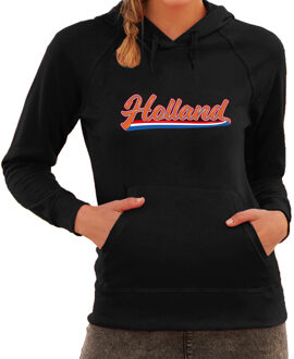 Zwarte fan hoodie voor dames - Holland met Nederlandse wimpel - Nederland supporter - EK/ WK hooded sweater / outfit XS