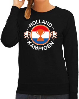 Zwarte fan sweater voor dames - Holland kampioen met beker - Holland / Nederland supporter - EK/ WK trui / outfit XS