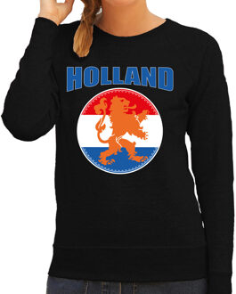 Zwarte fan sweater voor dames - Holland met oranje leeuw - Nederland supporter - EK/ WK trui / outfit L