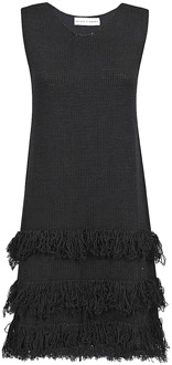 Zwarte franje korte jurk Skills & Genes , Black , Dames - Xl,L