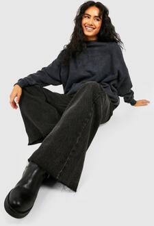 Zwarte Gebleekte Wide Leg Jeans Met Onbewerkte Zoom, Washed Black - 38