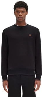 Zwarte Geborduurde Logo Crew Neck Sweatshirt Fred Perry , Black , Heren - 2Xl,Xl,L,M,S,3Xl