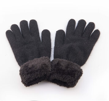 Zwarte gebreide handschoenen met nepbont voor dames