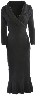 Zwarte gebreide jurk met gouden metalen detail Elisabetta Franchi , Black , Dames - M,S