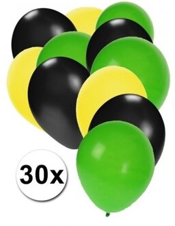 Zwarte gele en groene ballonnen 30x - Ballonnen Multikleur