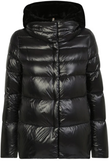 Zwarte gewatteerde jas met capuchon voor dames Herno , Black , Dames - 2XL