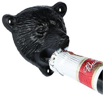 Zwarte Gietijzeren Bier Opener Wandmontage Bier Opener Schattige Beer Hoofd Opener